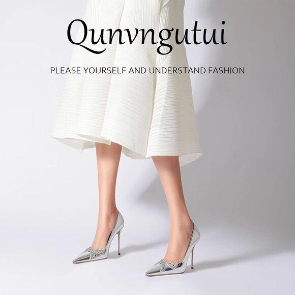 Women's Silver Pointed Butterfly Decoration Shallow 3.9in Stiletto Pumps Heels - Picture 2 of 7